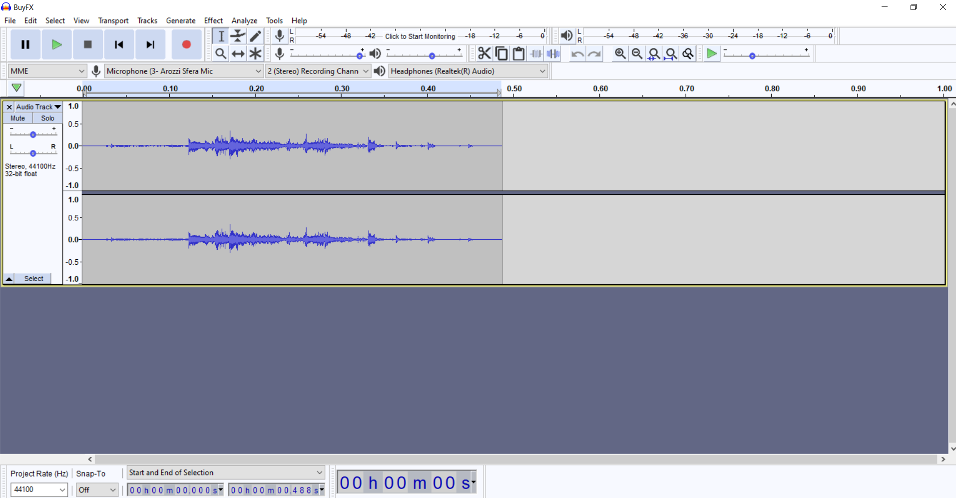 Image of Audacity workspace for buying sound effect.